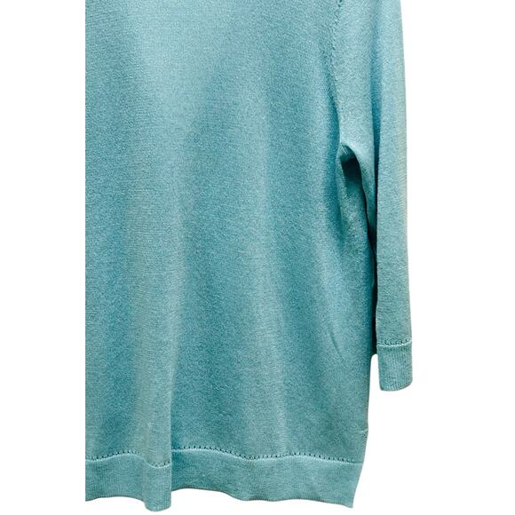 Chico’s 1 US M Blue Sparkly Cardigan 3/4 Sleeve V-Neck 3 Button Sweater - Picture 3 of 8